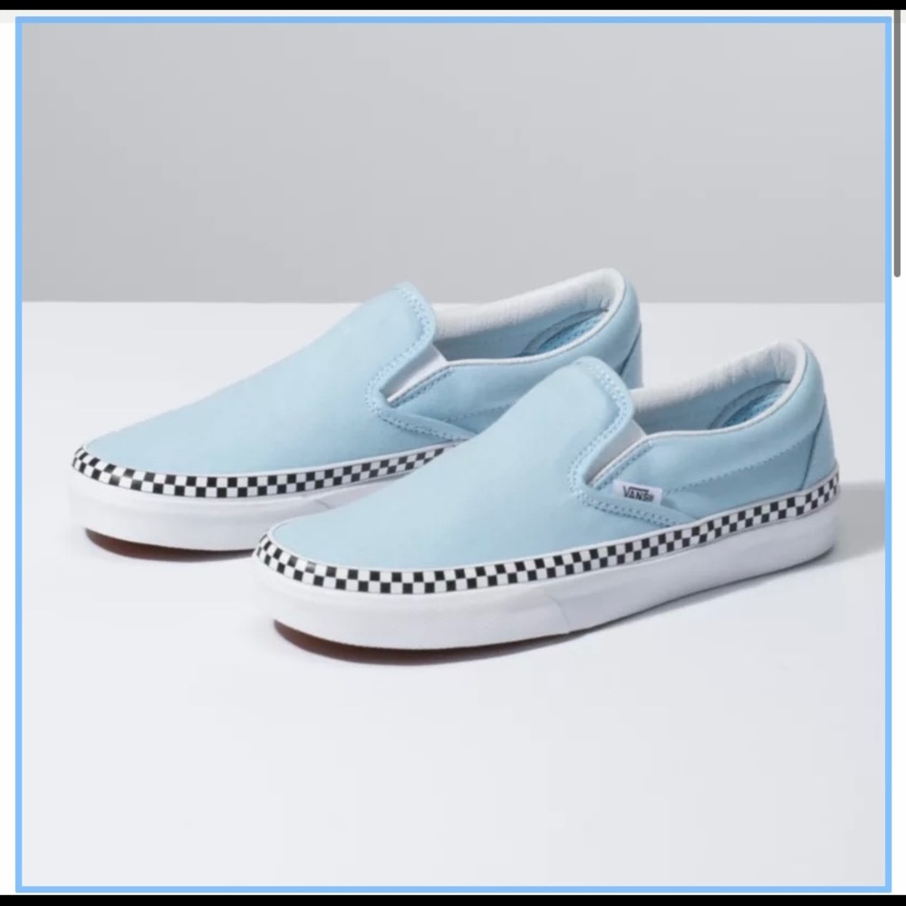 Baby Blue Check Foxing Slip-On Vans